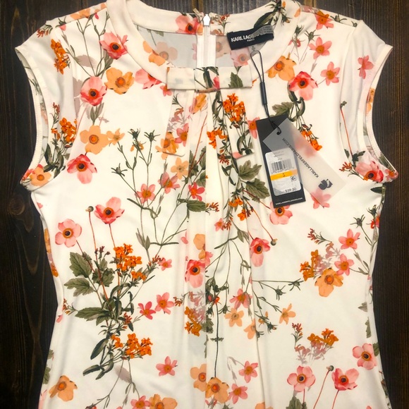 Karl Lagerfeld PARIS 🌷🪷Beautiful Floral Sleeveless and Bow Neckline Blouse - Picture 4 of 7